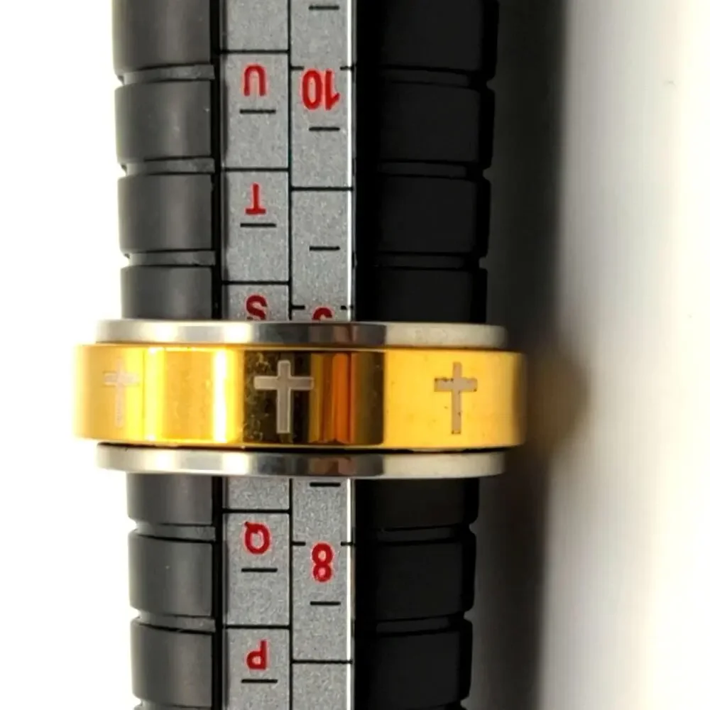 Christian Cross Spinner Ring Size 9 Gold Silver Tone NWT